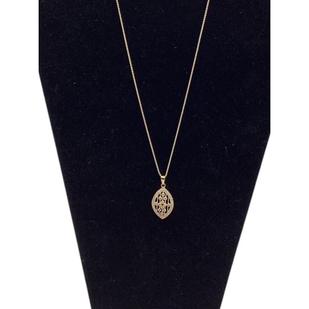 Gold Tone Raindrop Pendant‎ Necklace With Round Cut CZ Accent 18" Chain Length